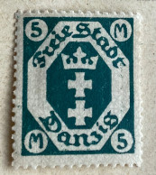 Allemagne Dantzig -1923, 5 M - Vert Opale Noirâtre Avec Marque - Côte D'armes - Nuevos