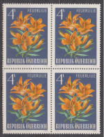 1966 , Mi 1213 ** (4) -  4er Block Postfrisch - Alpenflora - Feuerlilie - Neufs