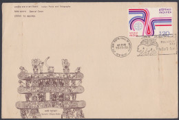 Inde India 1973 Special Cover Indipex, Sanchi Stupa-Gate, Buddhism, Buddha, Horse, Elephant Lion Tree Pictorial Postmark - Brieven En Documenten