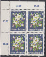 1966 , Mi 1214 ** (1) -  4er Block Postfrisch - Alpenflora - Alpenanemone - Unused Stamps