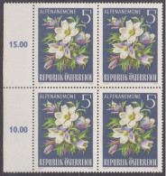 1966 , Mi 1214 ** (4) -  4er Block Postfrisch - Alpenflora - Alpenanemone - Ongebruikt