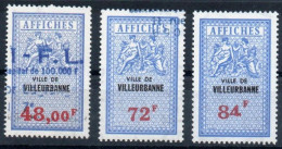VILLEURBANNE Rhône Taxes Sur Les Affiches  Les Grosses Valeus Au Type 3A Fiscal Fiscaux Affiche Affichage - Stamps