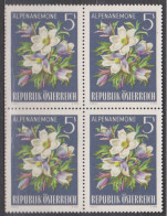 1966 , Mi 1214 ** (5) -  4er Block Postfrisch - Alpenflora - Alpenanemone - Unused Stamps