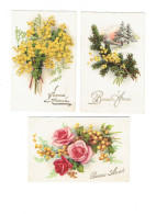 Lot 3 Cpa - Fleur - Illustration - Bonne Année Fleur ROSE BRANCHE SAPIN Mimosa - Flowers