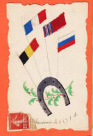 11810 / ⭐ ♥️ Rare CP Toilée Souvenir 1914 Ajouti Tissus 4 Drapeaux Alliés De Raymonde MOREZ  Rue Sylvanie St-Maur Seine - Guerre 1914-18