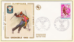 11933 / ⭐ FDC Soie GRENOBLE 1968 Slalom Ski Par COMBET J.O Xes Jeux Olympiques Hiver Premier Jour Emission 27-01-1968 - Hiver 1968: Grenoble
