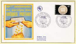 11928 / ⭐ FDC Soie 50e Anniversaire Service CHEQUES POSTAUX 1er Premier Jour Emission PARIS 6 Janvier 1968 - 1960-1969