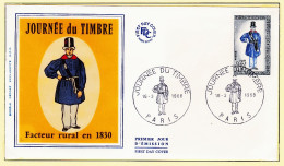 11927 / ⭐ FDC Soie Journée Du Timbre Facteur Rural En 1830 1er Premier Jour Emission PARIS 16 Mars 1967 - 1960-1969