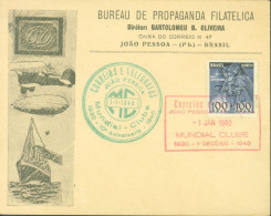 Bureau De Propaganda Filatelica Joao Pessoa Brasil Cachet Correios E Telegrafos Joao Pessoa Mundial Clube 10 Aniversario - Covers & Documents