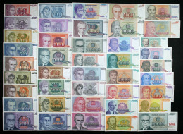 Yugoslavia COMPLETE HYPERINFLATION SET LOT - 42 Banknotes 1990-1994 (from P-103 To P-144) Various Condition (VF-AU) - Yougoslavie