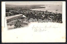 Vorläufer-Lithographie Rorschach, 1895, Bahnhof Und Hafen, Panorama Mit Ort Und See  - Rorschach