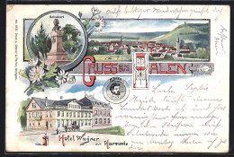 Lithographie Aalen, Hotel Wagner Zur Harmonie, Schubart-Denkmal, Panorama  - Aalen