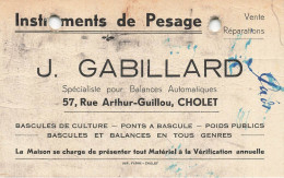 Cholet * Instruments De Pesage J. GABILLARD 57 Rue Arthur Guillou * Carte De Visite Publicitaire Ancienne - Cholet