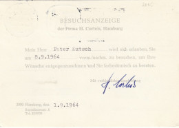 Hamburg, Besuchsanzeig Fa.Corleis, Handarbeitsnadeln Gl1939 #F5576 - Otros & Sin Clasificación