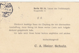 Berlin, Empfangsbestä#tigung Fa. C.A.Heinr.Schulz Gl1914 #F6768 - Andere & Zonder Classificatie