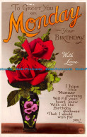 R116687 Greetings. To Greet You On Monday Your Birthday. Red Roses In Vases. Rot - Wereld
