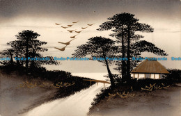 R116774 Postcard Painting. Trees And House Near The Lake - Monde