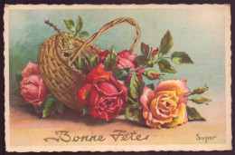 CPA " Panier De Roses " Bonnes Fêtes - Other & Unclassified