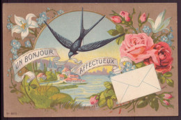 CPA " Hirondelle Et Fleurs " Un Bonjour Affectueux ;;; - Greetings From...