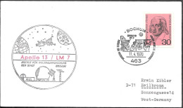 Germany Space Cover 1970. "Apollo 13" Launch. Bochum Institute Tracking - Europe