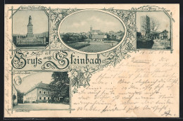 Lithographie Steinbach / Baden-Baden, Gasthof Zum Stern, Ruine Yburg, Erwin-Denkmal  - Baden-Baden