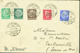 Deutsche Seepost Linie Hamburg Ostafrika 6 3 1934 SS D Ubena YT Deutsches Reich N°395 444 445 447 453 - Storia Postale