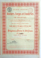 Ateliers, Forges Et Fonderies De Moustier - Obligation Au Porteur De 500 Francs - 1907 - Industrie