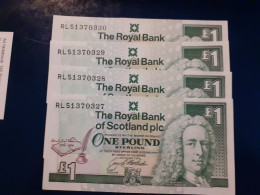 1994 ROYAL BANK OF SCOTLAND UNCIRCULATED 4 X ROBERT LOUIS STEVENSON CONSECUTIVE  £1 NOTES - 1 Pound