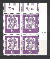 Allemagne BRD RFA 1961 MI349** Bloc De 4 Bord De Feuille Numéroté - Unused Stamps