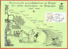 38P - Carte Souvenir - Historische Wisselplaatsen In Belgie - Les Relais Historiques En Belgique 1490 - 1990 - Herdenkingskaarten - Gezamelijke Uitgaven [HK]