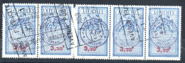 ECULLY Rhône Taxe Sur Les Affiches Type 3B Bande De 5  Fiscal Fiscaux Affiche Affichage - Stamps