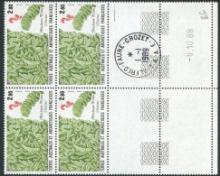 TAAF - N°143  - FLORE - 4 BLOCS DE 4 - COIN DATE 6.10.88  OBLITERES EN MARGE - Usados