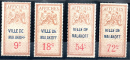 MALAKOFF Hauts-de-Seine (Seine-et-Oise) Taxe Sur Les Affiches Type 1 Série De 1927 Fiscal Fiscaux Affiche Affichage - Sellos