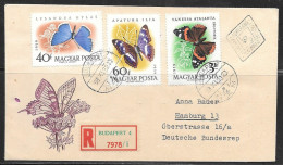 1959 Butterflies, Registered Budapest To Germany - Briefe U. Dokumente