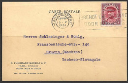 1934 1F King Albert On Carte Postale To Czechoslovakia - Briefe U. Dokumente