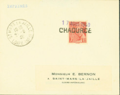 Aube Guerre 40 Oblitération De Fortune Débâcle Cachet Chaource 17 AOUT 1940 YT N°412 Mercure Arrivée St Mars La Jaille - WW II