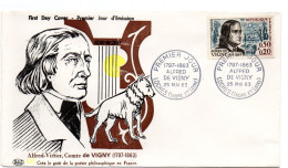 ECRIVAIN / ALFRED DE VIGNY = 37 LOCHES 1963  = CACHET PREMIER JOUR N° 1375 Sur ENVELOPPE  PAC - Schrijvers