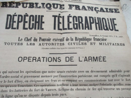 Affiche En L'état 42 X 53 Env  Ardèche Dépêche Télégraphique A.Thiers Versailles 1871 Guerre 1870 Opérations Militaires - Decretos & Leyes