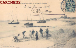 LORIENT CHARGEURS DE SABLE SUR LA PLAGE DE KERPAPE + CACHET LOUIS LE MOSQUET ARTILLERIE COLONIALE 56 MORBIHAN - Lorient