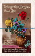 R116901 Greeting Postcard. To Greet Your Birthday Dear Son. Flowers In Vases. RP - Wereld