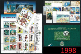 ● San Marino 1998 ֍ ANNATA COMPLETA ** ● 1 LIBRETTO Calcio + 3 BF + 20 Fb ● Tutte Serie Complete ● CALCIO ● - Años Completos
