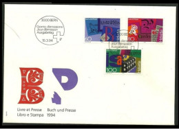 ● SVIZZERA 1994 ️ I Libri E La Stampa ️ FDC Al Sotto FACCIALE Dei Soli FB ️ - FDC