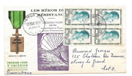 FRANCE 1959 - Enveloppe 1er Jour Ayant Circulé - Héros De La Résistance (Y&T 1200 En Bloc De 4) - 1950-1959