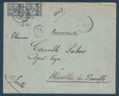 TIMBRE MOUCHON N° 14 Sur LETTRE RECOMMANDÉE CAD 1904 TANGER MAROC Pour MAROLLES LES BRAULTS FRANCE - Cartas & Documentos