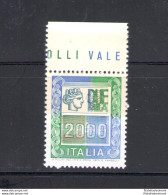 1978 Italia - Repubblica, 2000 Lire Alti Valori, Carta Ricongiunta, N 1439b - MNH** - Abarten Und Kuriositäten