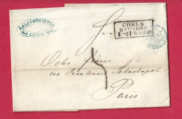 !!! MARQUE POSTALE DE PRUSSE PAR ERQUELINES POUR PARIS EN PROVENANCE DE COLOGNE DE FÉVRIER 1866 - 1849-1876: Période Classique