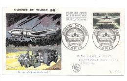 FRANCE 1959 - Journée Du Timbre Ayant Circulé- Sce Aéropostal De Nuit (Y&T 1196) - 1950-1959