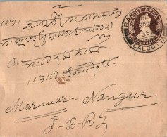 India Postal Stationery George VI 1A Calcutta Cds To Marwar Nagur - Postcards