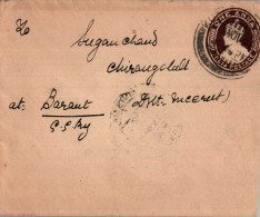 India Postal Stationery George VI 1A To Baraut Meerut - Postales