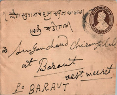 India Postal Stationery George VI 1A To Baraut - Postkaarten